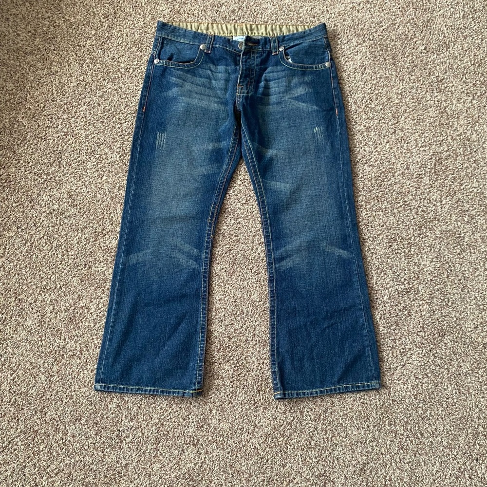 Ed Hardy Dark Blue Bootcut Jeans with Tatoo Embroidered Design - Picture 3 of 6